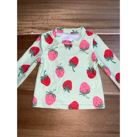 Carters Just One You Baby Girl Strawberry Rash Guard Striped Bottom Swimsuit Set - Picture 4 of 11